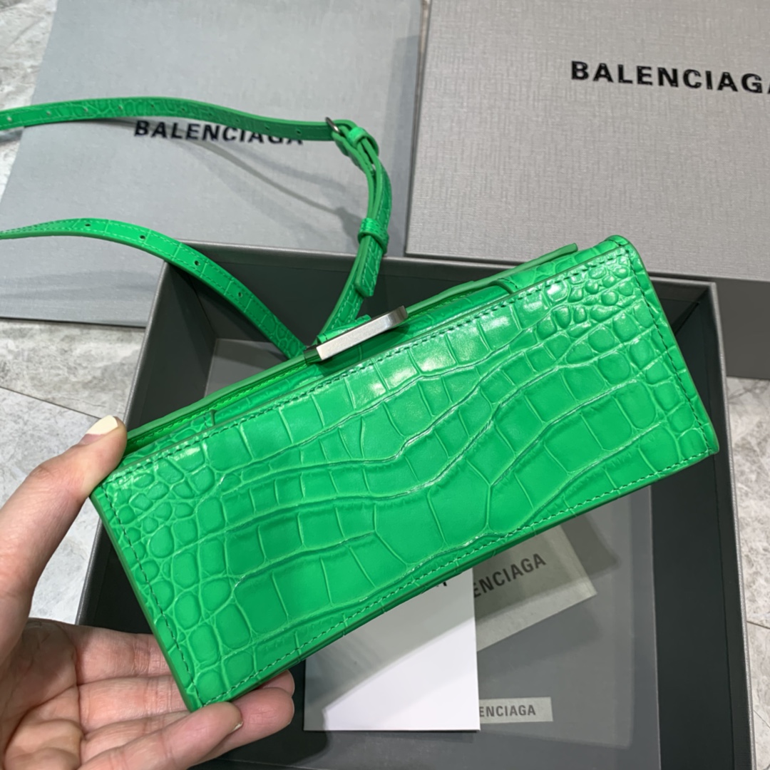 Balenciaga Hourglass XS Handbag Crocodile Embossed Shoulder Bag Green